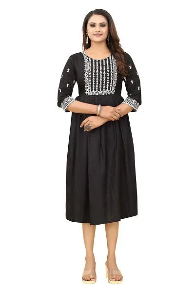 zokhi Women's Embroidered Rayon Straight Kurti