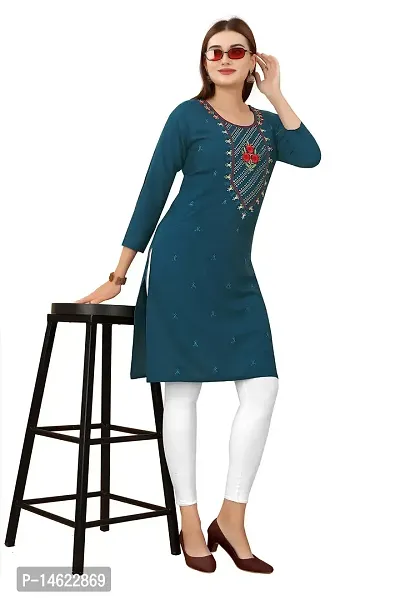 zokhi Women's Embroidered Rayon Straight Kurti for Women-thumb4