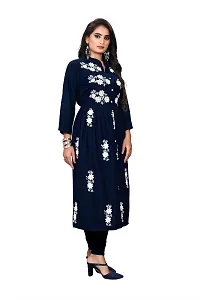 zokhi Rayon A-line Pleated Floral Embroidery Kurta Kurti for Women's-thumb2