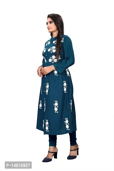 zokhi Rayon A-line Pleated Floral Embroidery Kurta Kurti for Women's-thumb4