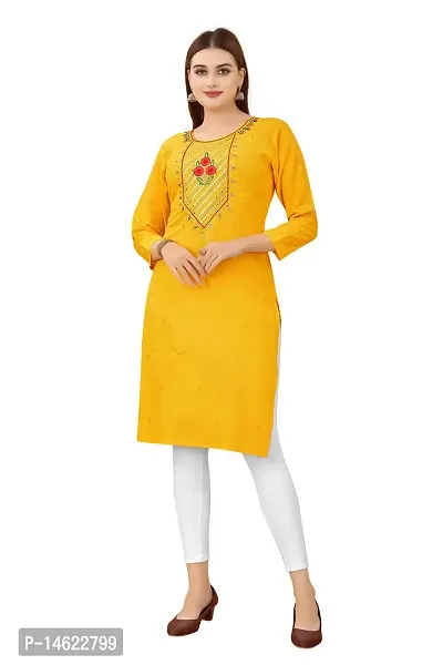 zokhi Women's Embroidered Rayon Straight Kurti for Women