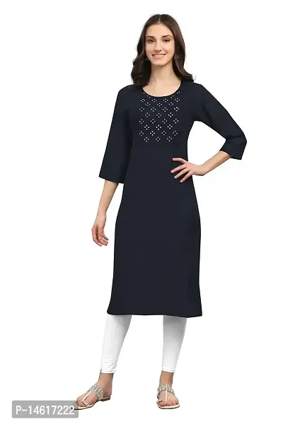 zokhi Womens Viscose Rayon Mirror Work Solid Design Straight Casual Kurti-thumb0