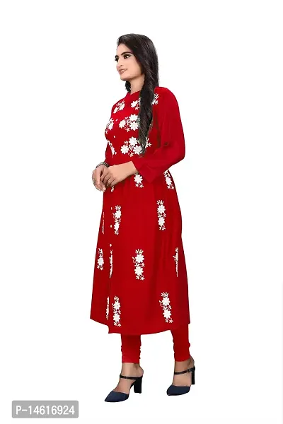 zokhi Rayon A-line Pleated Floral Embroidery Kurta Kurti for Women's-thumb4