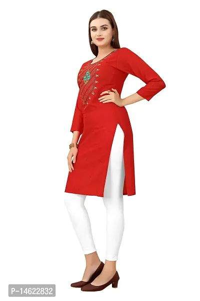 zokhi Women's Embroidered Rayon Straight Kurti for Women-thumb3