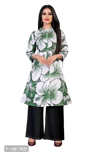 zokhi Women's Cotton Flower Printed A-line Kurta with Black Plazzo-thumb0