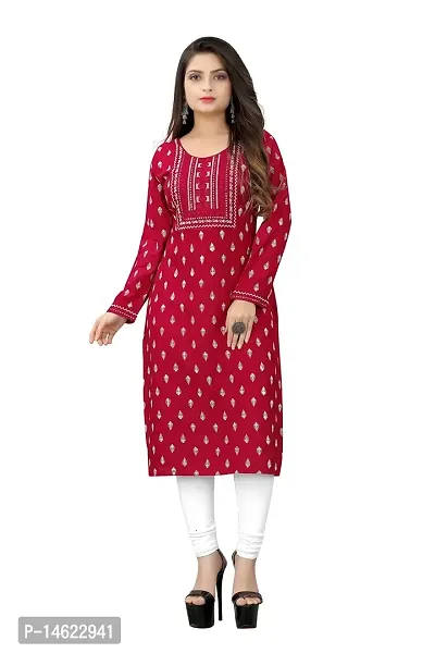 zokhi Women's Rayon Printed with Embroidery Work Stitched Kurti for Women's