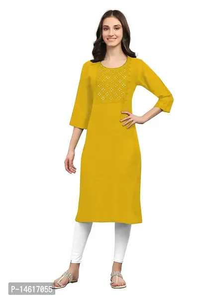 zokhi Womens Viscose Rayon Mirror Work Solid Design Straight Casual Kurti