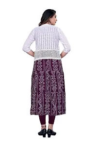 zokhi Women's Bandhani Printed Rayon Long Gown Kurti with Schiffli Jacket Koti for Women's Purple-thumb1