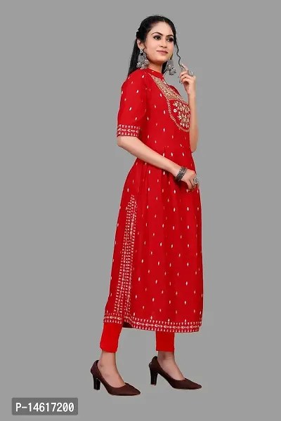 zokhi Women's Rayon Zari Butti Embroidery Flared Collar Kurti for Women's-thumb5