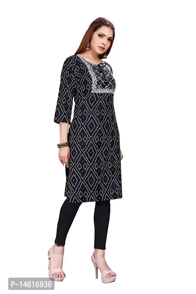 zokhi Womens Rayon Printed Casual Kurti (Medium, Black)-thumb2