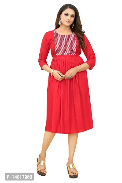 zokhi Women's Embroidered Rayon Straight Kurti