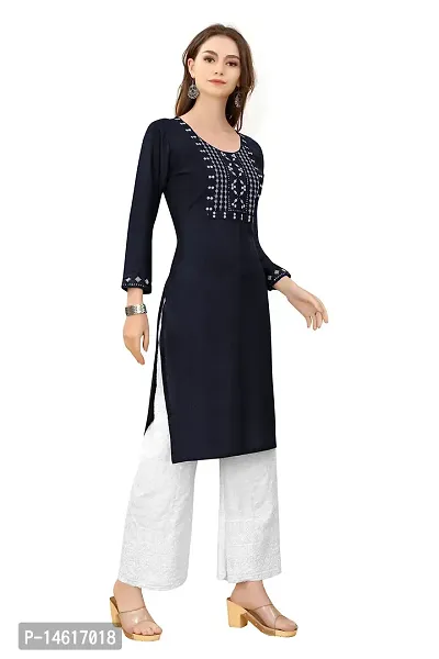 zokhi Womens Viscose Rayon Mirror Work Embroidered Design Straight Casual Kurti with Plazzo, Kurti for Women, Mirror Work Kurti-thumb3