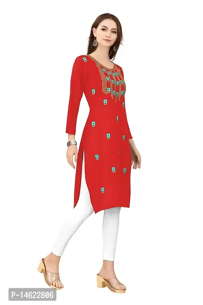 zokhi Women's Embroidered Rayon Straight Kurti-thumb4