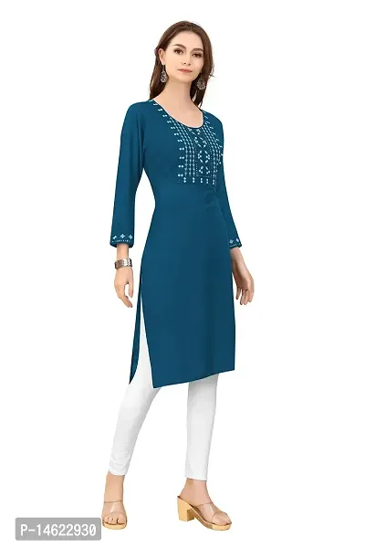 zokhi Womens Viscose Rayon Mirror Work Straight Casual Kurti-thumb3