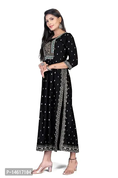 zokhi Women's Rayon New Trend Flared Embroidery A-line Stiched Kurta for Women's-thumb3