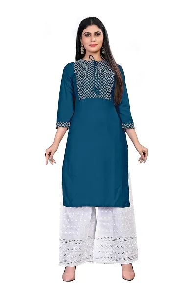 Stylish Rayon Straight Embroidered Kurti