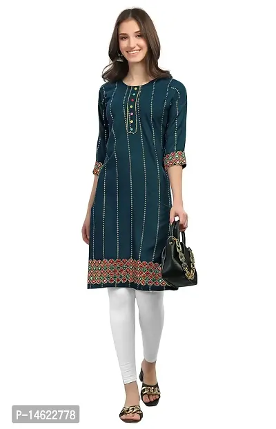 zokhi Women's Ethnic and Festival wear Rayon Straight Heavy Mirror Work Kurti for Women, Kurti for Women, Mirror Work Kurti