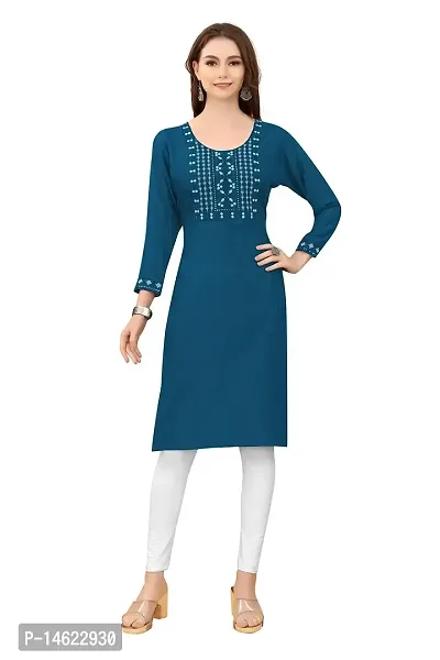 zokhi Womens Viscose Rayon Mirror Work Straight Casual Kurti-thumb0