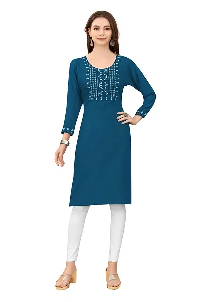 LADKU Womens Viscose Rayon Mirror Work Straight Casual Kurti, Kurti for Women, Mirror Work Kurti, Kurti