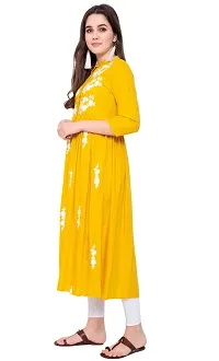 zokhi Rayon A-line Pleated Floral Embroidery Kurta Kurti for Women's-thumb2