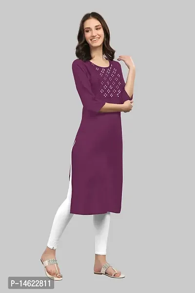 zokhi Womens Viscose Rayon Mirror Work Solid Design Straight Casual Kurti-thumb4