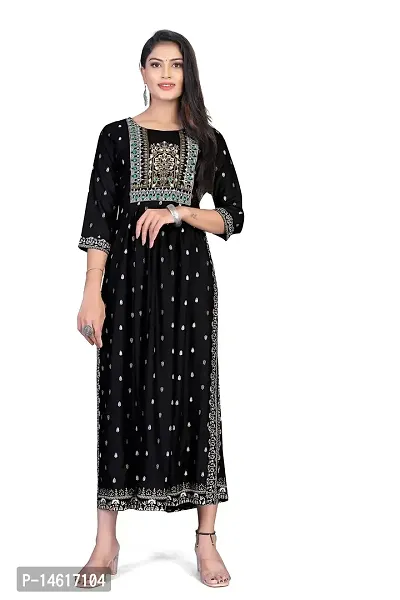 zokhi Women's Rayon New Trend Flared Embroidery A-line Stiched Kurta for Women's-thumb0