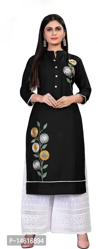 Black Rayon Regular Kurtas For Women-thumb0