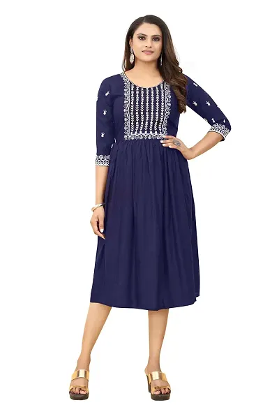 Stylish Rayon Embroidered A-Line Kurti