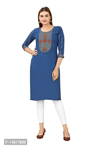 zokhi Women's Embroidered with Mirraw Work Rayon Straight Kurti-thumb0