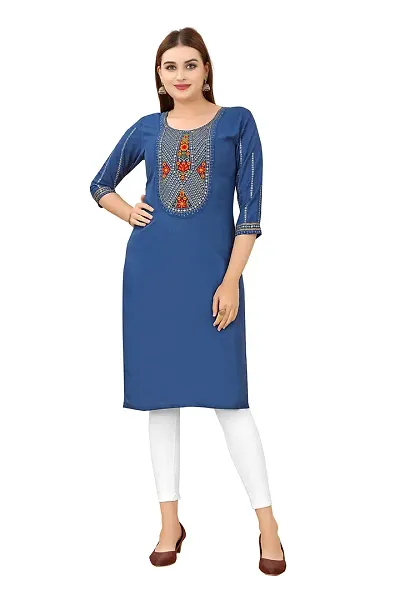 zokhi Women's Embroidered with Mirraw Work Rayon Straight Kurti