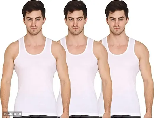 Stylish Fancy Cotton Blend Solid Vest For Men Pack Of 3-thumb0