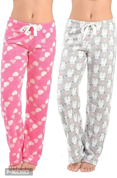 Future Fashion Women's Printed Woollen Pyjama Lower with Pocket for Winter ( pzm-str-2-3 , Pink , Grey Star , Medium )