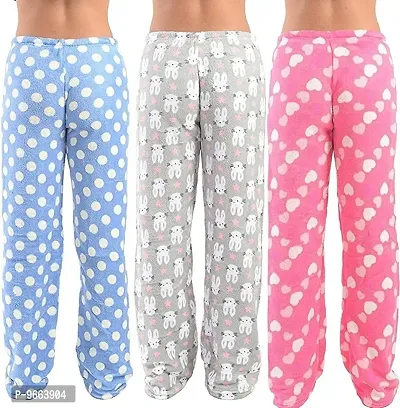 Carefor Women's Printed Woollen Pyjama Lower with Pocket (pzm-P-3-3, Pink, Grey and Blue, Medium) - Pack of 3 Pieces