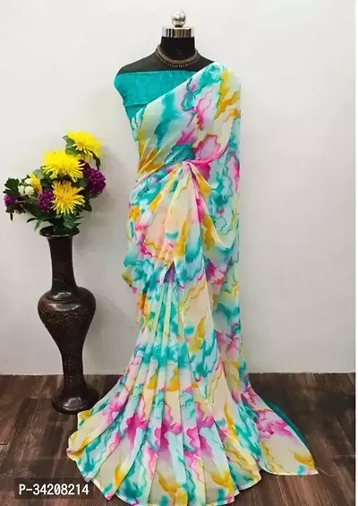 Stylish Multicoloured Georgette Saree With Blouse Piece For Women-thumb0