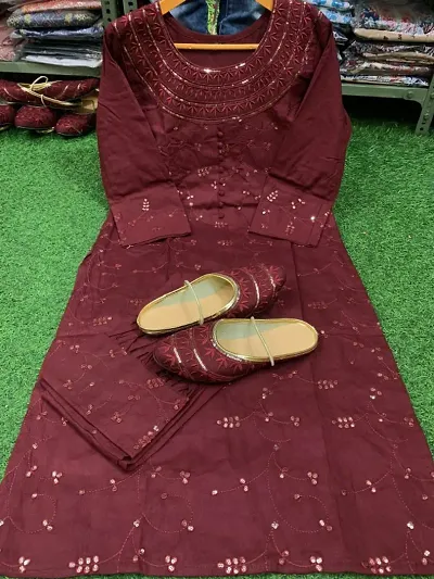 Fancy Rayon Kurti Bottom Set with Jutti