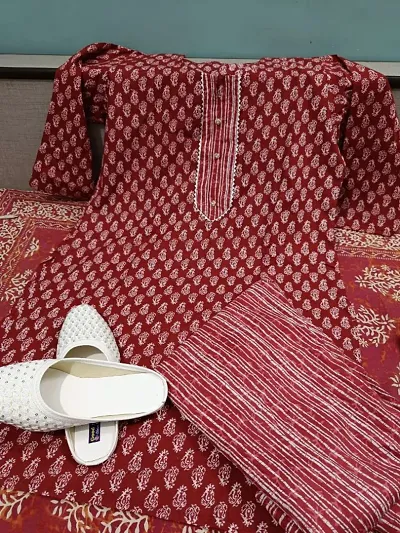 Stylish Cotton Printed Kurta with Pant and Juti set