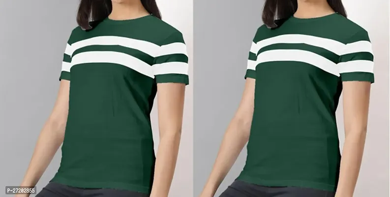 Elegant Green Cotton Colourblocked Tshirt For Women, Pack Of 2