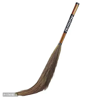 Broom With Natural Soft No Dust Grass Long Stick Jhadu For Home Pantry Office Cleaning 1 Pc, Random Colours