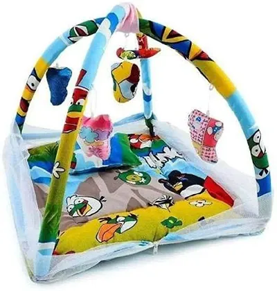 Unisex Baby Bedding Set Play Gym With Mosquito Net Cum Sleeping Bed With Hanging Toys  Neck Pillow For Baby Boy's  Baby Girl's