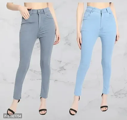 Women Skinny Mid Rise Jeans  SKY-GREY