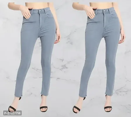 Women Skinny Mid Rise Jeans  GREY-GREY