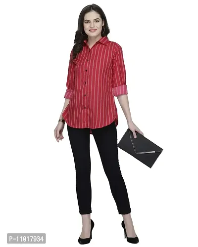 Enchanted Drapes Maroon Stripes Crepe Women's Shirt-thumb0