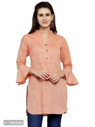 Enchanted Drapes Pink Solid Women's Cotton Short Kurti