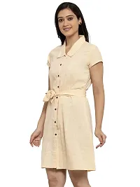 Enchanted Drapes Cream Solid Shirt Collar A-Line Cotton Women's Dress-thumb1