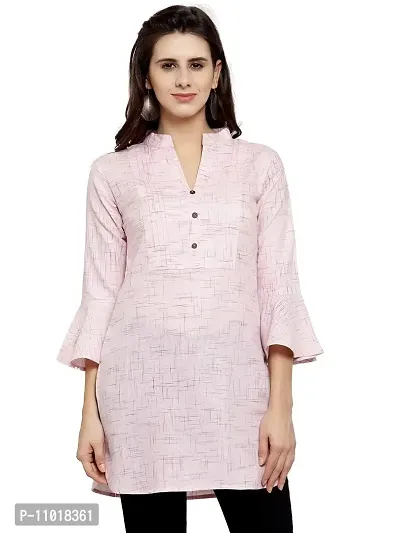 Enchanted Drapes Baby Pink Solid Women's Cotton Short Kurti