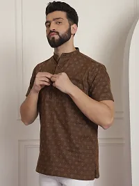 Brown Plus Printed Mens Short Kurta-thumb2