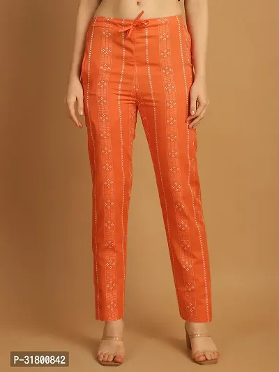 Enchanted Drapes Orange Printed Womens Cotton Pants-thumb0