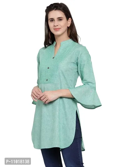 Enchanted Drapes Teal Solid Women's Cotton Short Kurti-thumb3