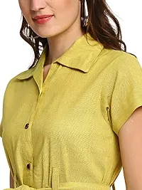 Enchanted Drapes Lemon Solid Shirt Collar A-Line Cotton Dress-thumb3