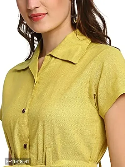 Enchanted Drapes Lemon Solid Shirt Collar A-Line Cotton Dress-thumb4